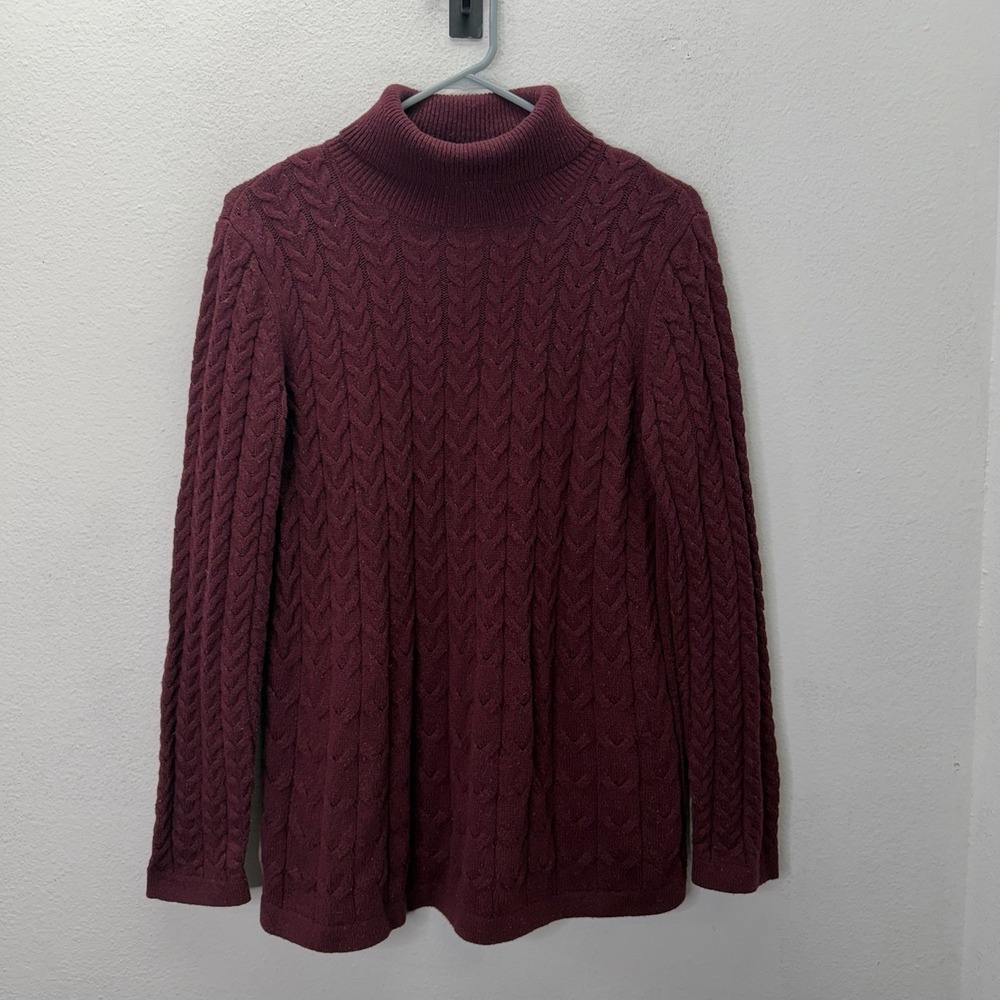 J Jill Sweater Womens M Maroon Red Cable Knit Long Sleeve Turtleneck Cotton Silk